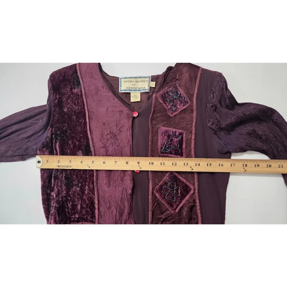 Vintage Whimsigoth Patchwork Velvet Beaded Dress Blazer Set Burgundy Size S P